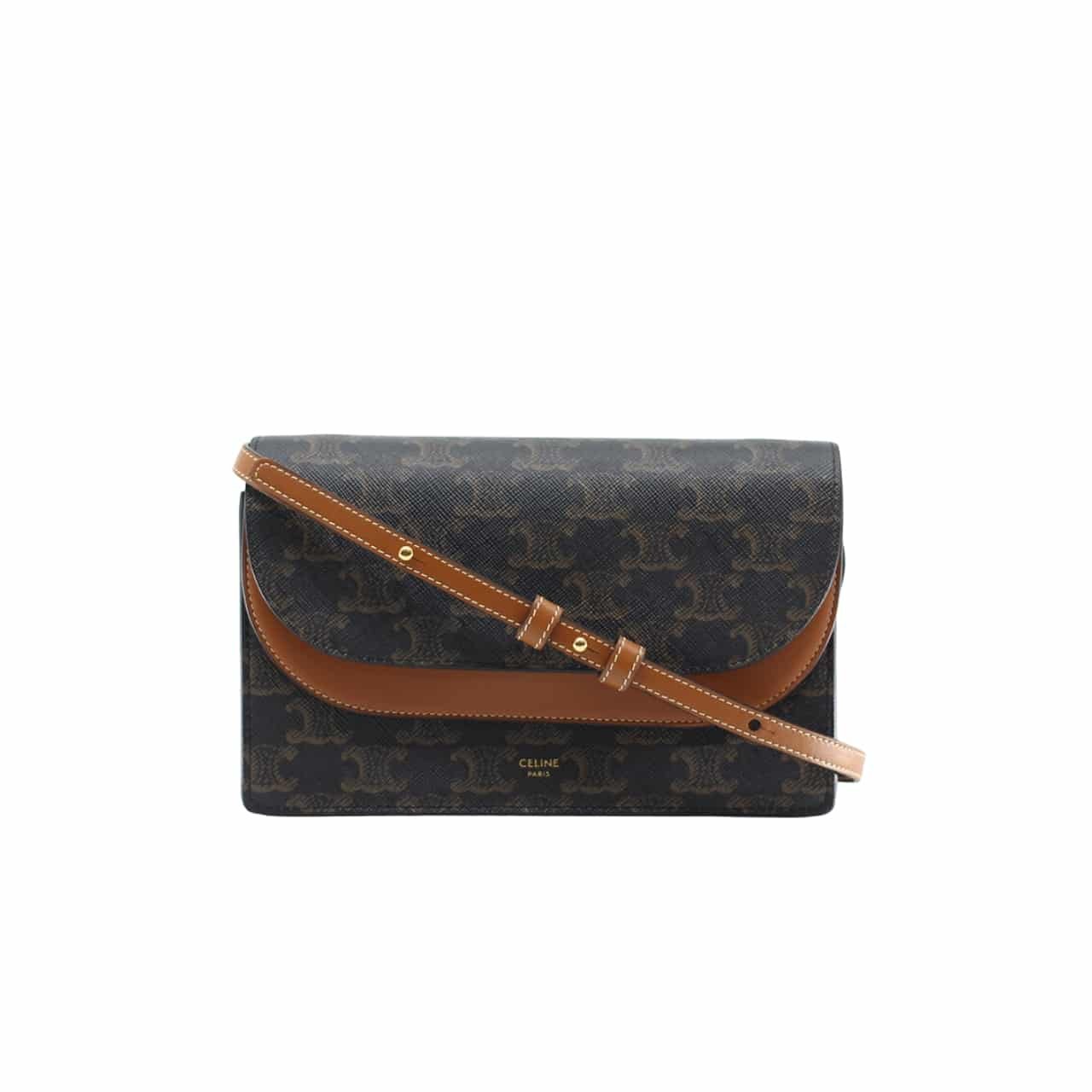 Ce1i*e Wallet On Strap In Triomphe Canvas And Smooth Tan 20Cm
