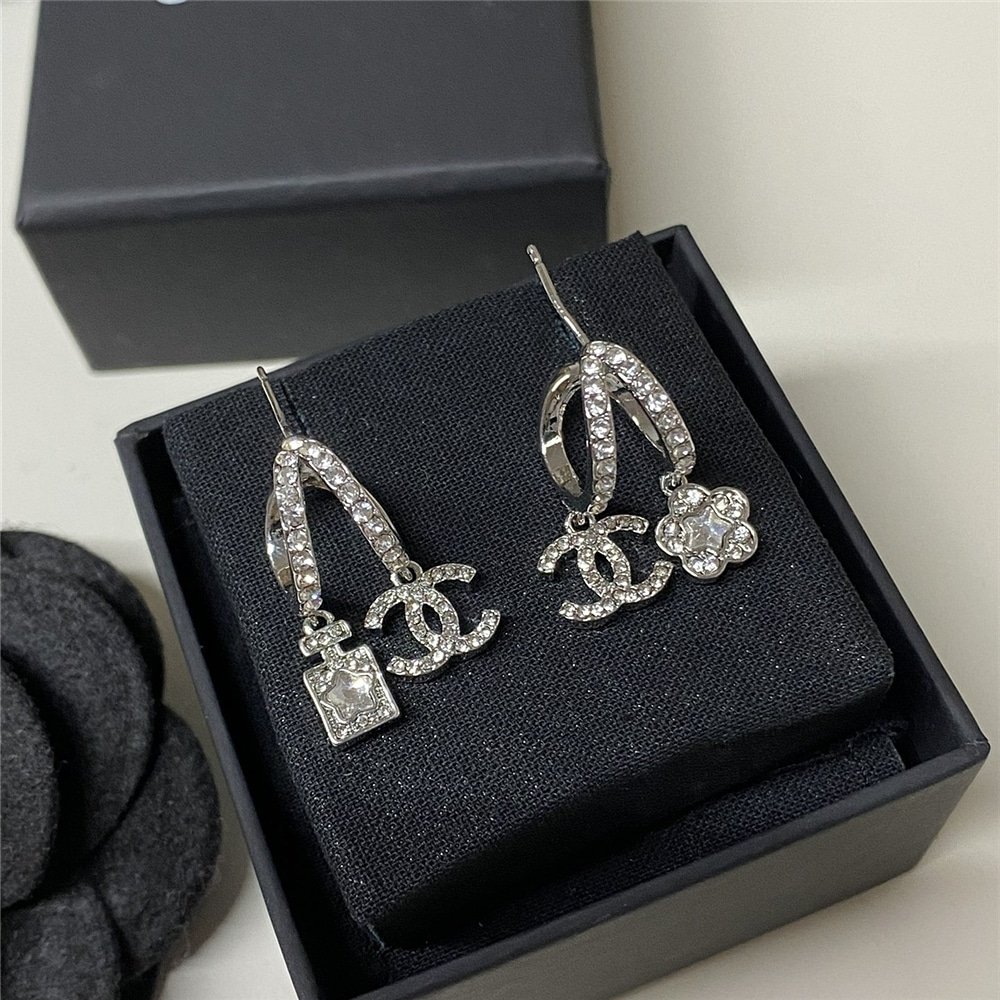 Ch**el Pendant Earrings Metal And Diamantés In Silver Abf199 B19948 Nafvp
