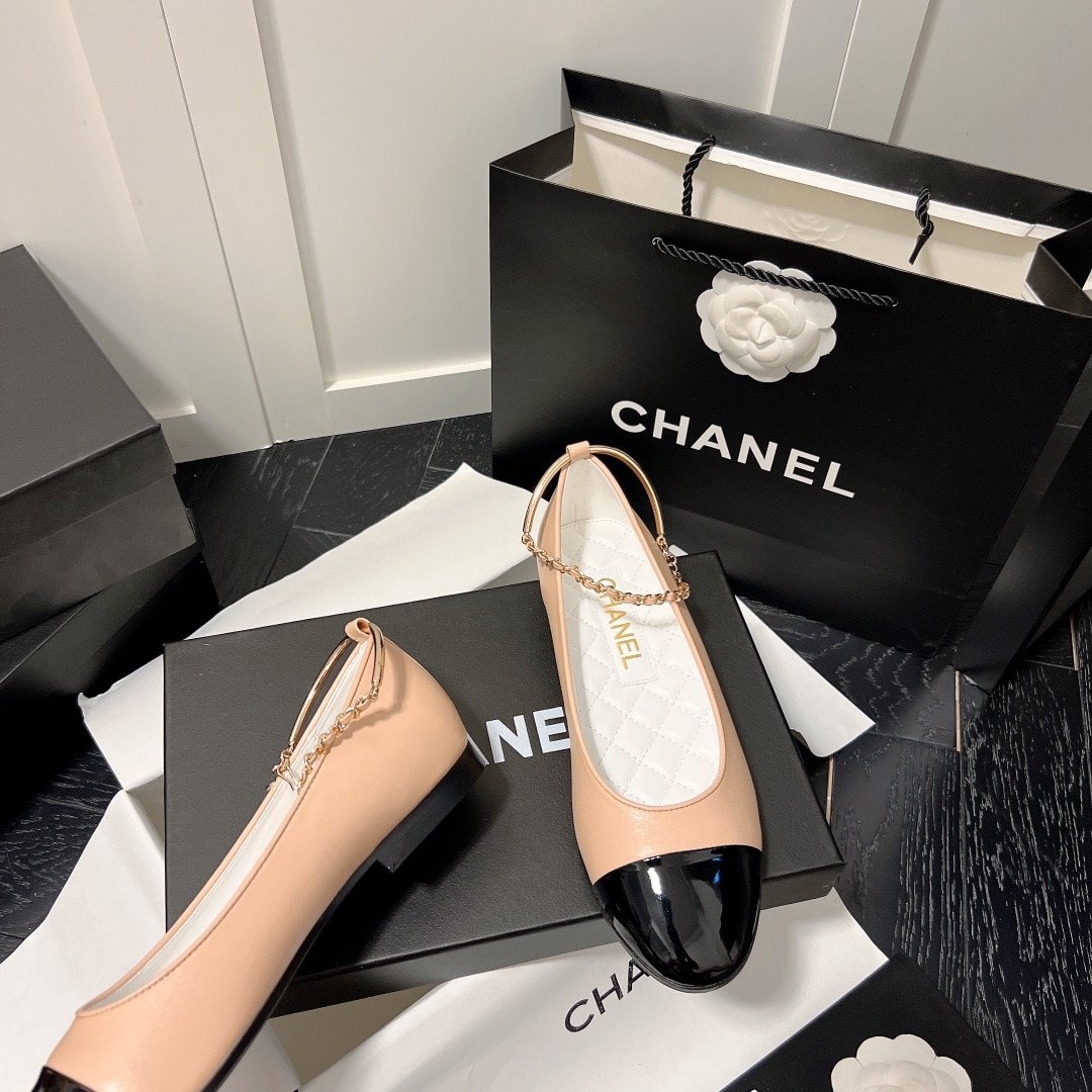 Ch**el Interlocking Cc Logo Ballet Flats Black Pink
