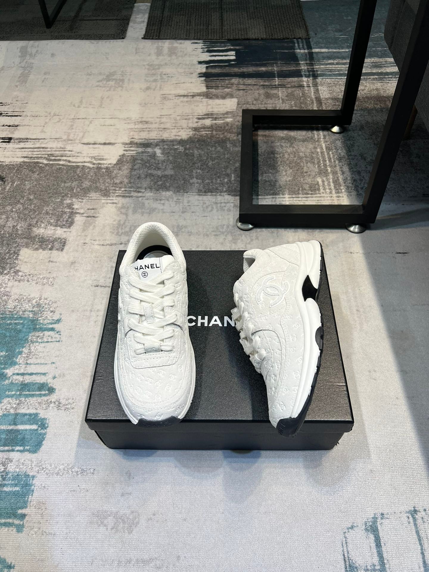 Ch**el Cc Embossed Logo Suede White