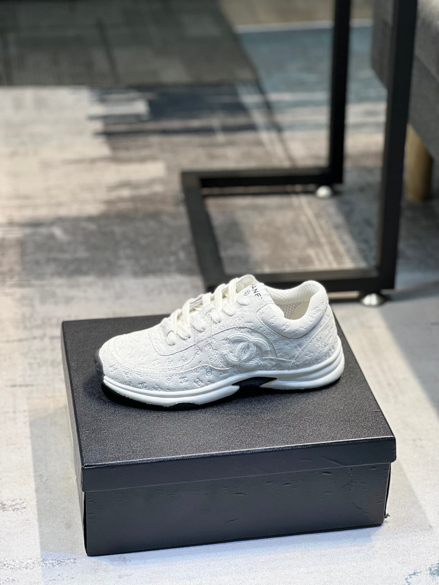 Ch**el Cc Embossed Logo Suede White