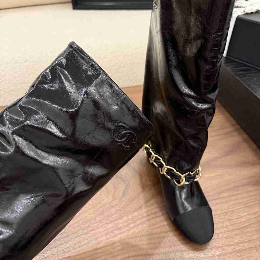 [S*per Vip 1:1] Ch**el High Boots Leather And Grosgrain Black G46677 B21755 94305