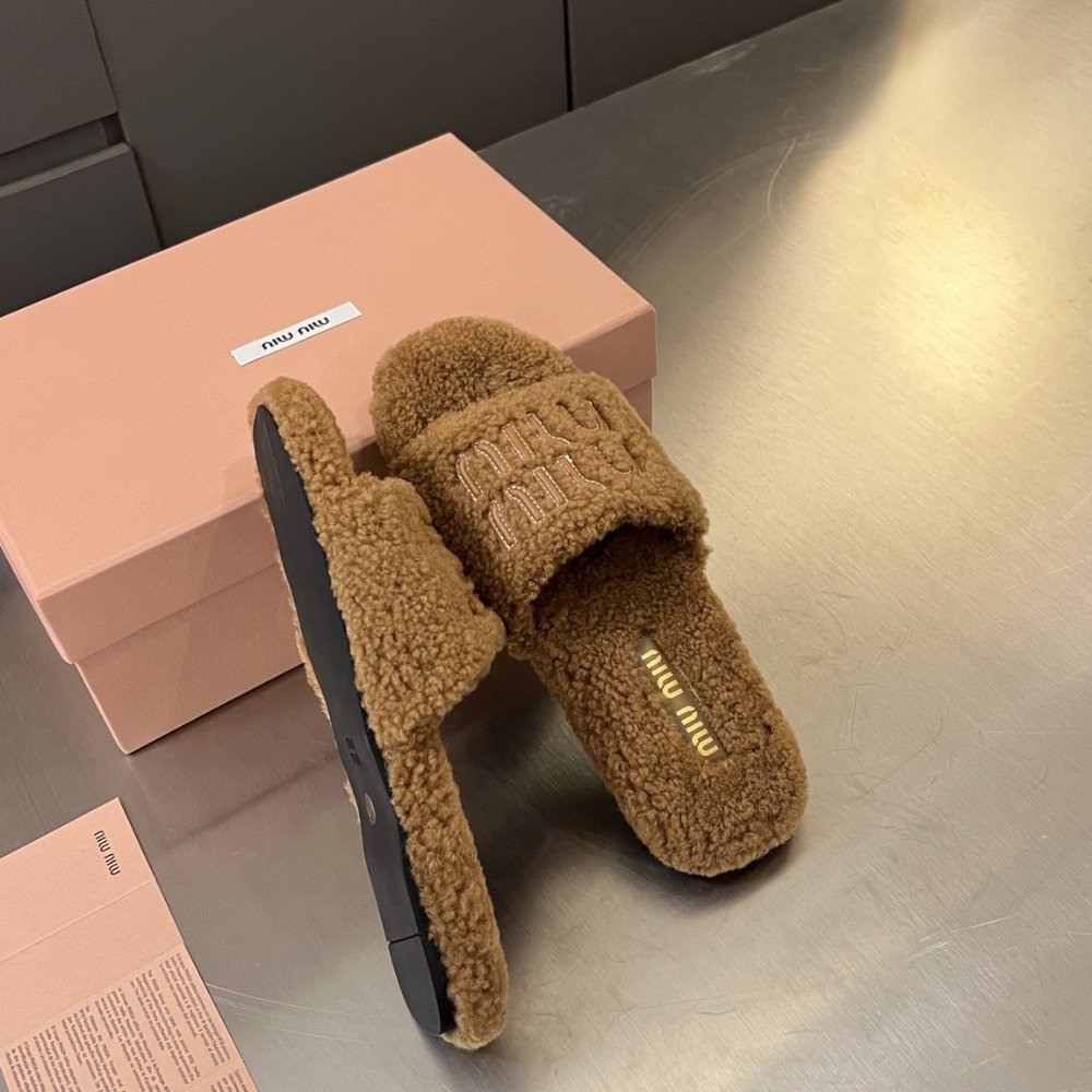 M1um1u Shearling Mules Brown
