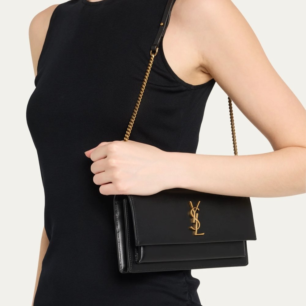 Sa1nt Lau*nt Sunset Clutch Black Leather 22Cm 8109970SX0W 1000