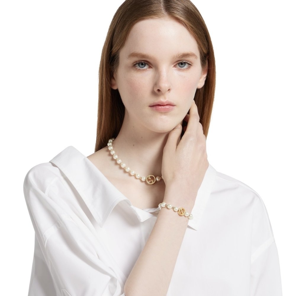 Gvc*1 Interlocking Pearl Bracelet Gold 839033 JCF27 8062