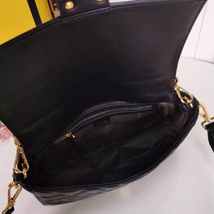 F**di Baguette Leather Black Nappa Bag 27Cm