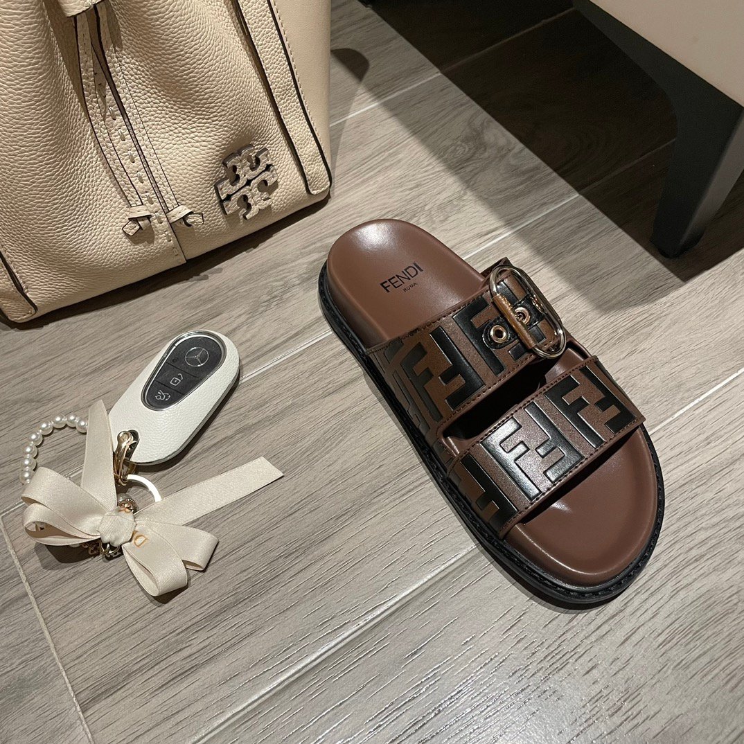 F**di Ff Double Band Slide Brown