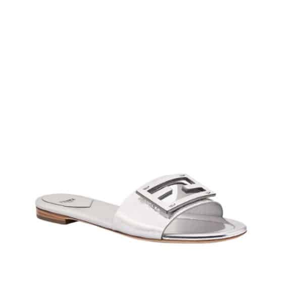 F**di Baguette Silver Nappa Leather Slides 8R8136Ai16F0Ge7