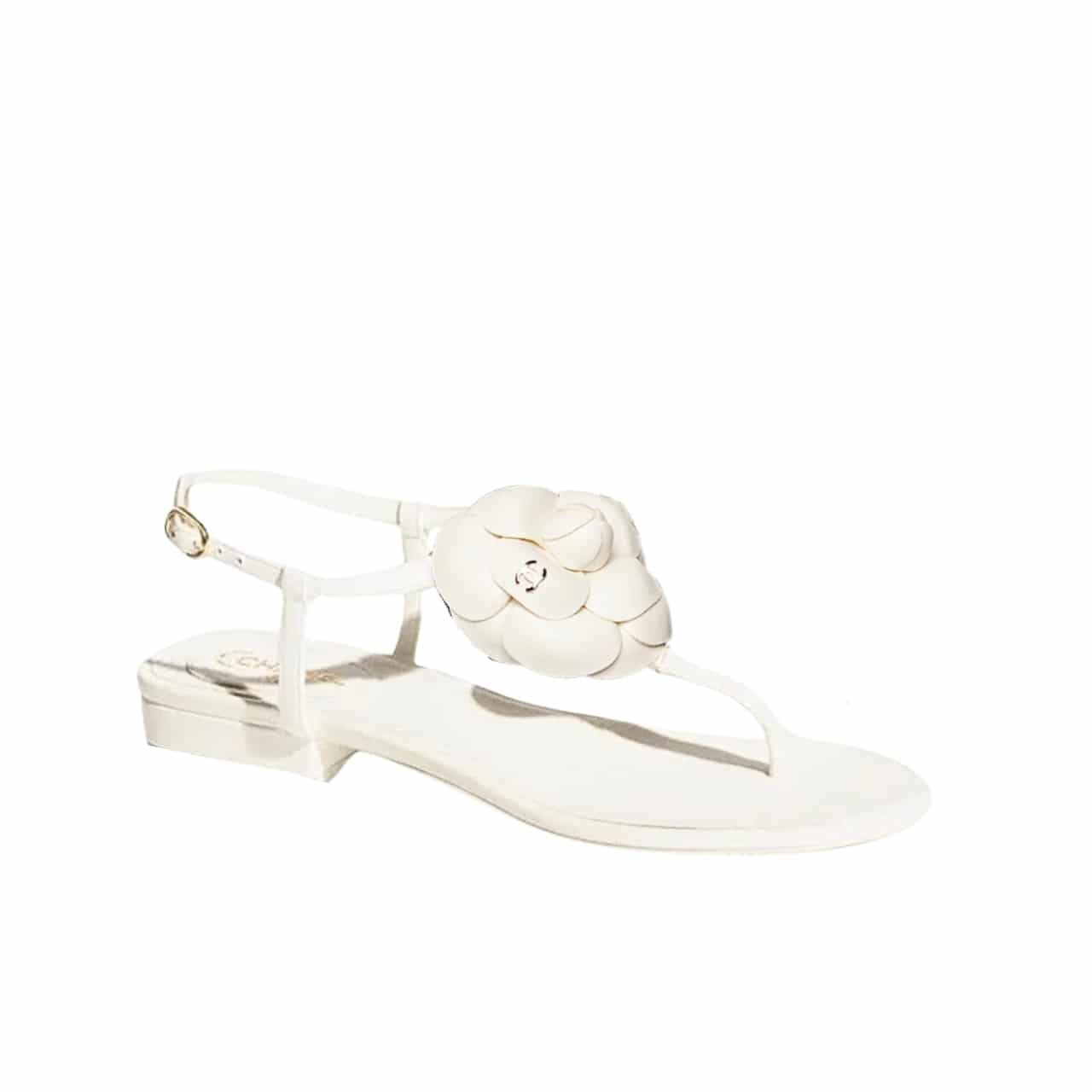 Ch**el Jelly Rubber Camellia Sandals White
