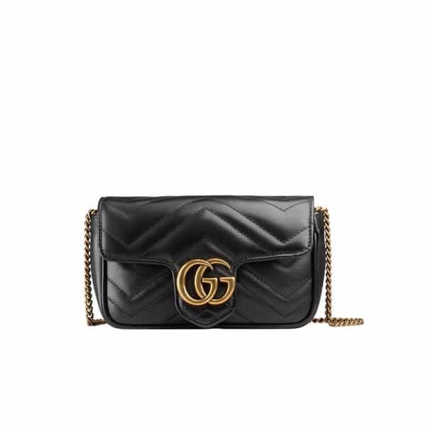 Gvc*1 Gg Marmont Leather S*per Mini Bag Black 17Cm 476433 Dtdct 1000
