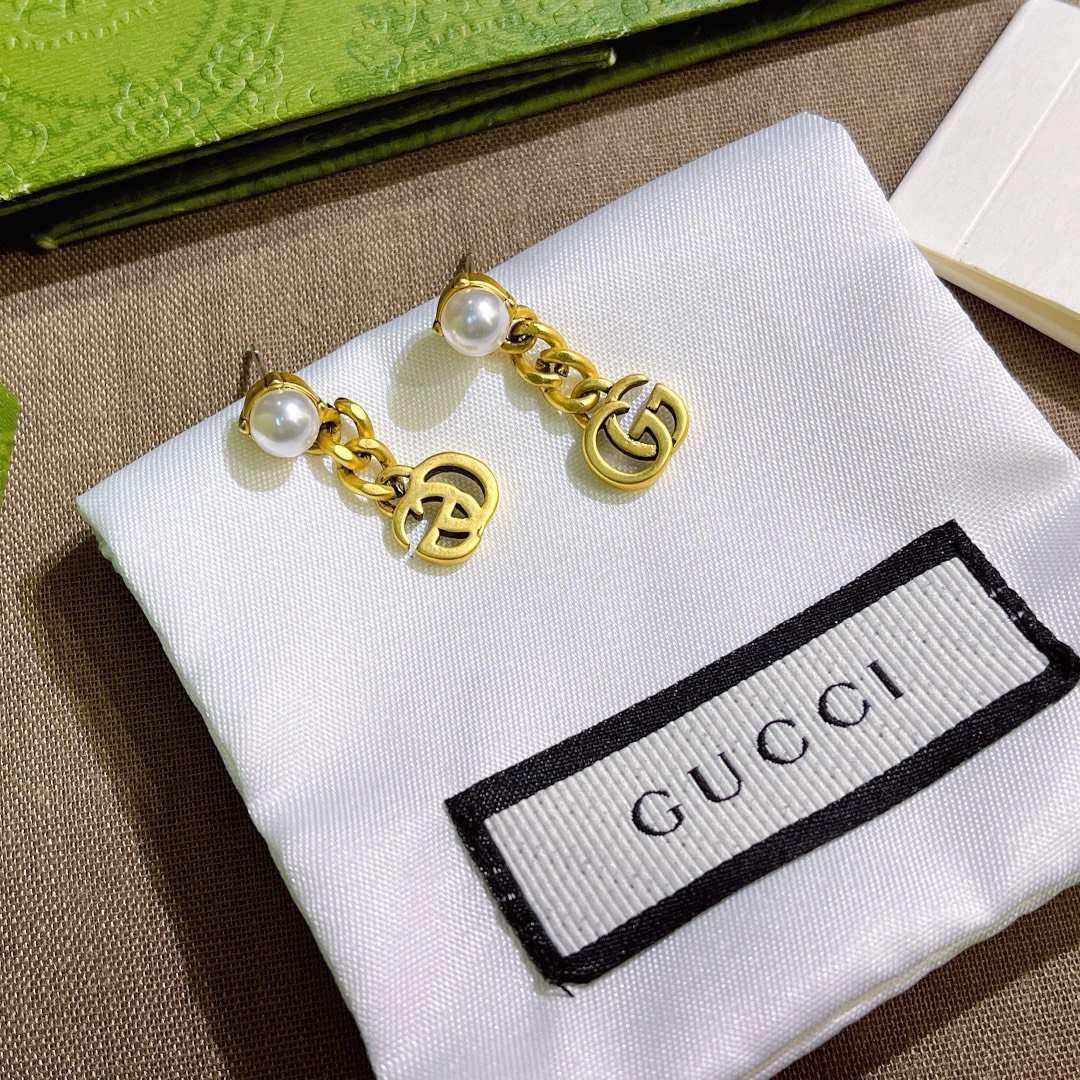 Gvc*1 Pearl Double G Earrings Gold 645665 I4620 8078