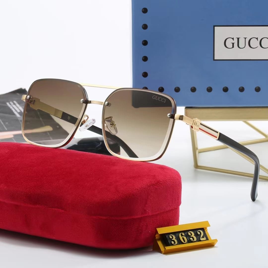 Gvc*1 Square Gradient Vintage Gold Metal Sunglasses Brown
