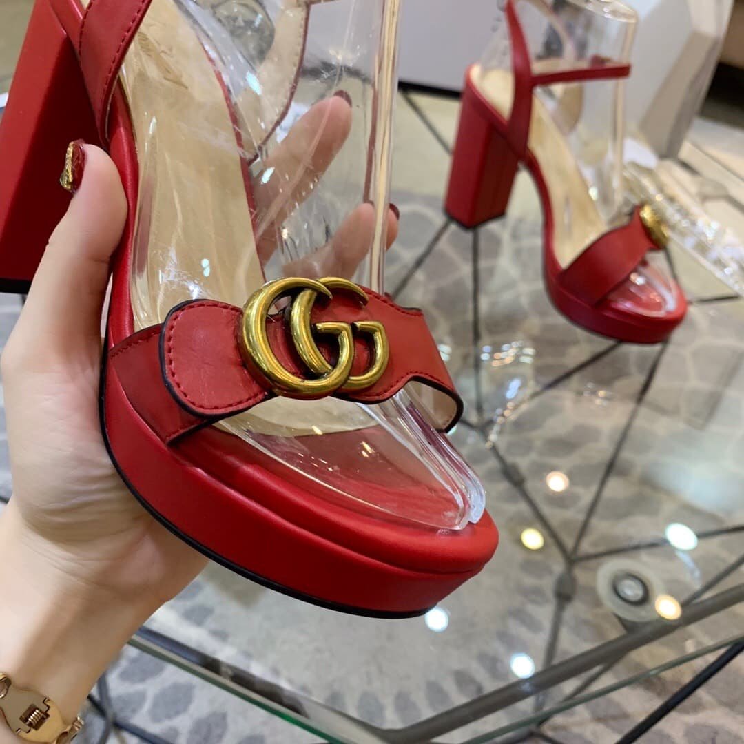 Gvc*1 Gg Leather Heeled Sandal Red