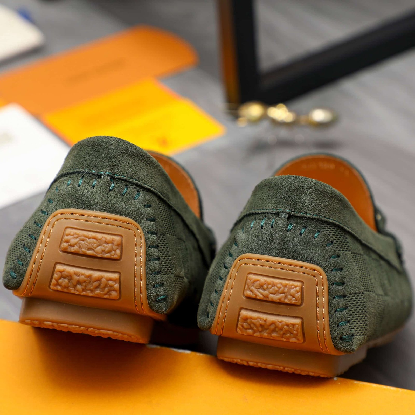 L0vis Vvtt0n Lv Damier Suede Leather Loafers In Dark Green