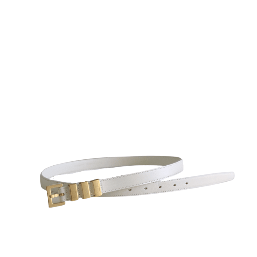 Sa1nt Lau*nt Black 3 Passants Belt White And Gold 3146292551