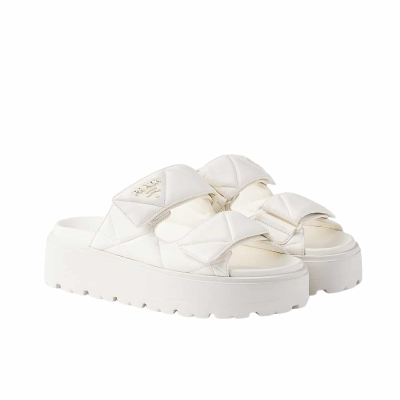 Pra*a Quilted Leather Platform Sandals White