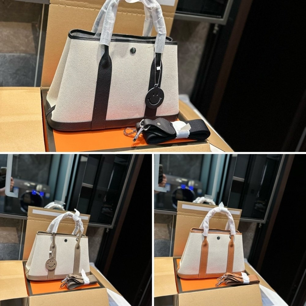H**me5 Garden Party 30 Handbag Canvas Etoupe 30Cm