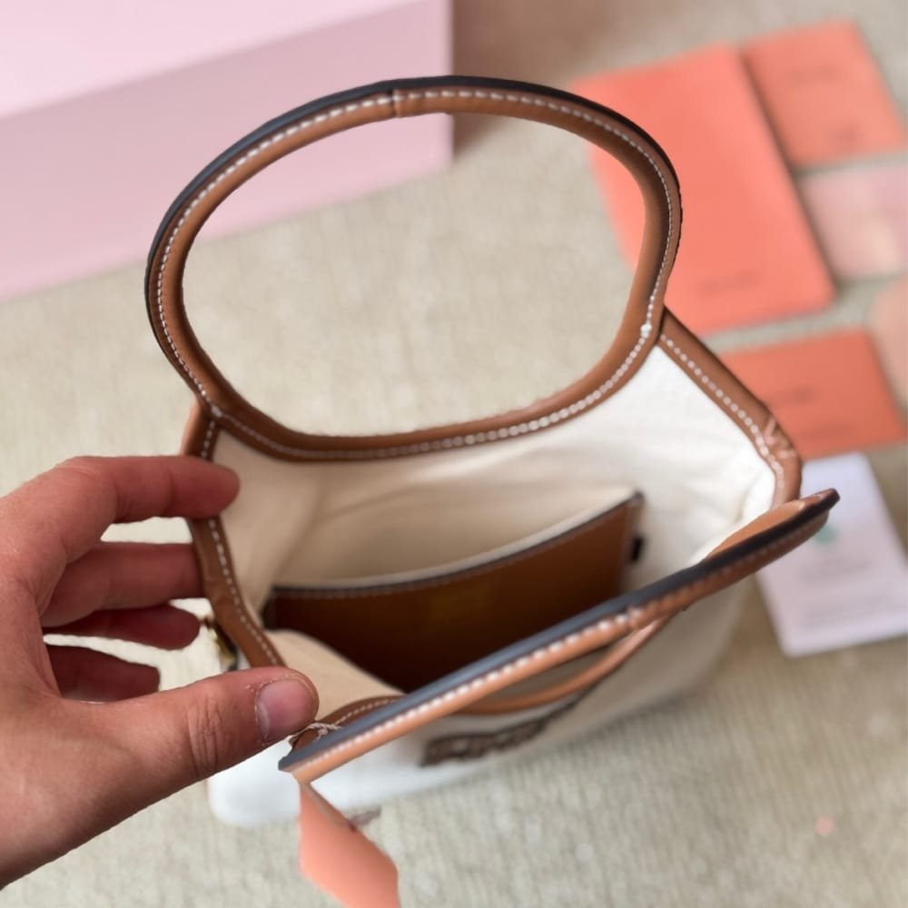 M1um1u Ivy Canvas And Leather Bag Beige 20Cm 5Ba281 Acrn F062F V Olf