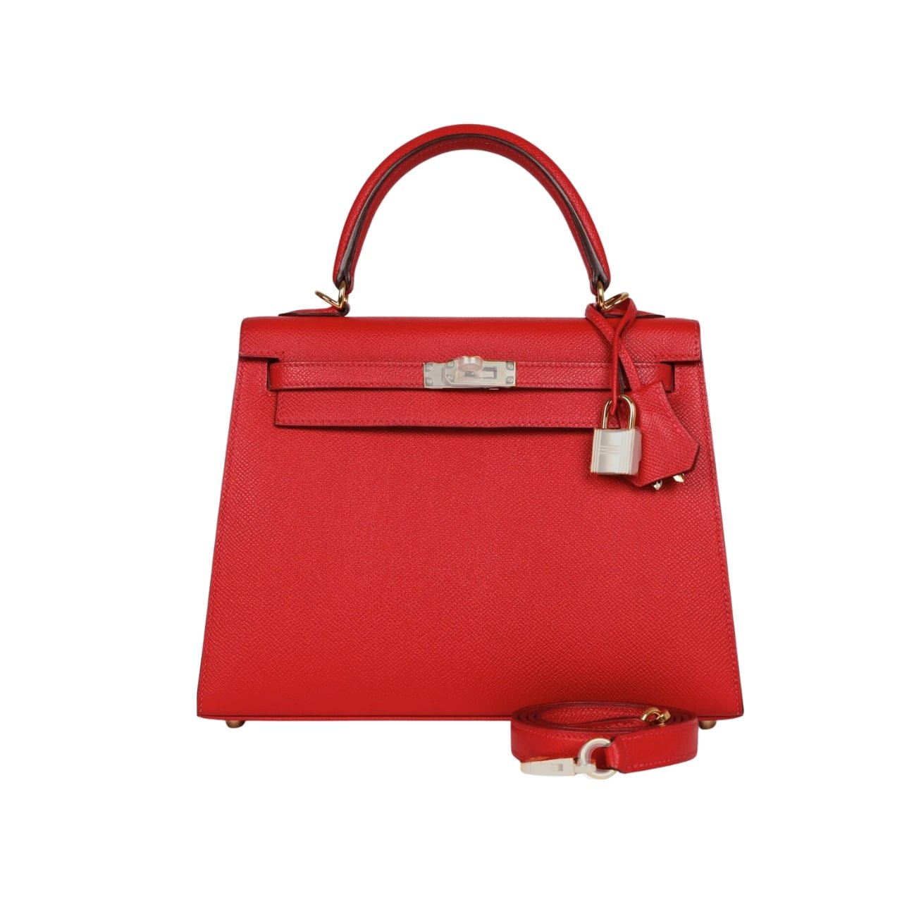 H**me5 Kelly Sellier 25 Casaque Epsom Rouge With Silver Hardware In 25Cm