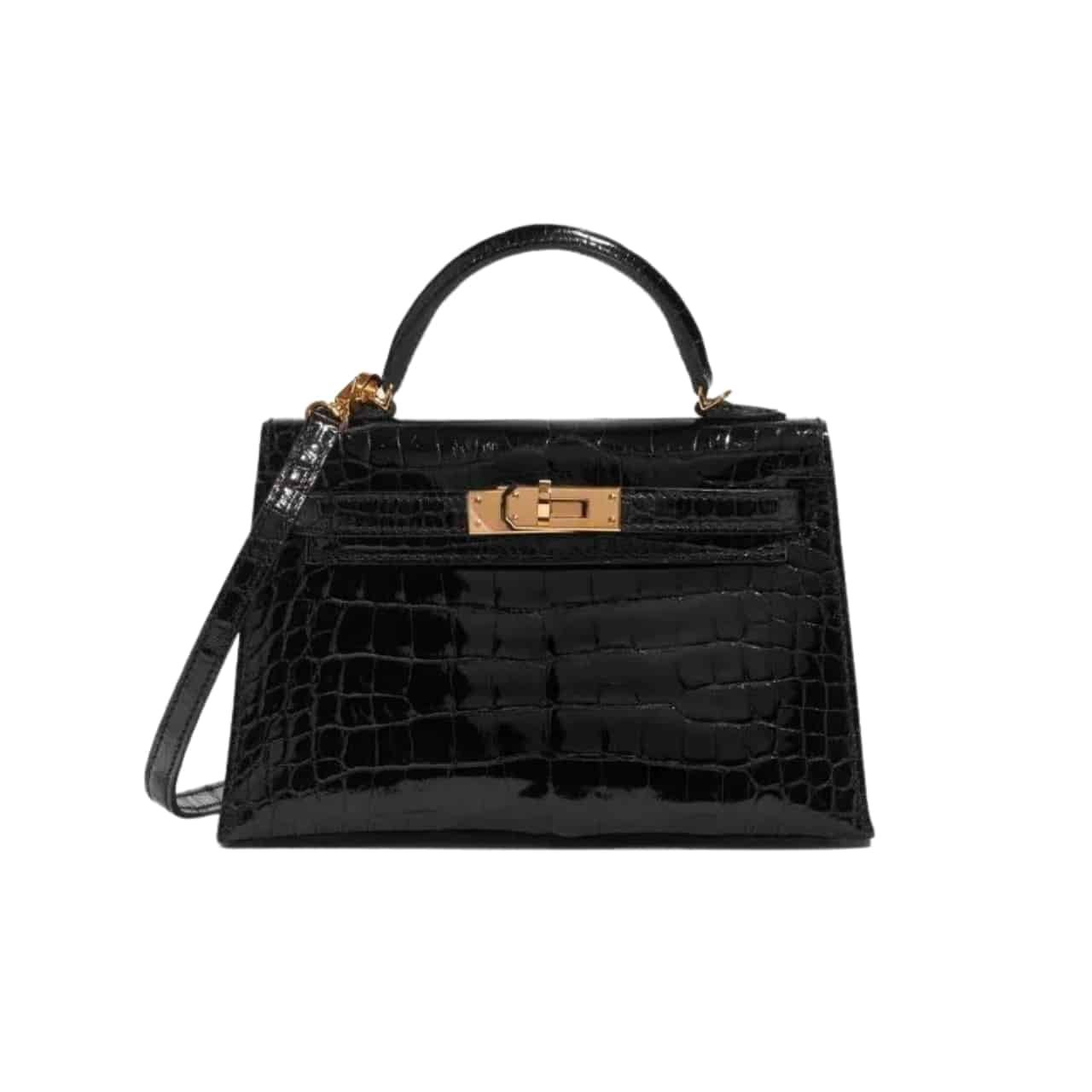 H**me5 Kelly Alligator Gold Buckle Black 22Cm