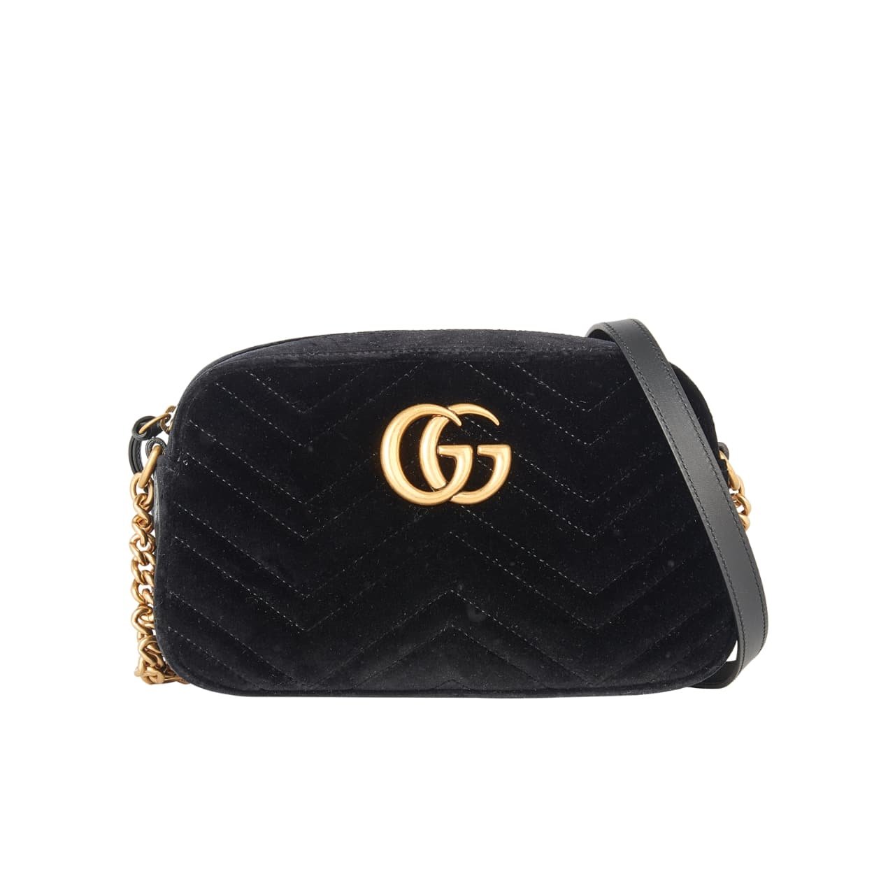 Gvc*1 Small Gg Marmont Camera Bag Velvet Black 23Cm