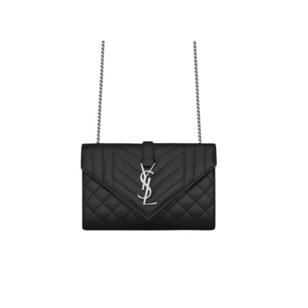 Sa1nt Lau*nt Envelope Small Bag In Mix Matelassé Grain De Poudre Embossed Black Silver 21Cm 600195Bow921000