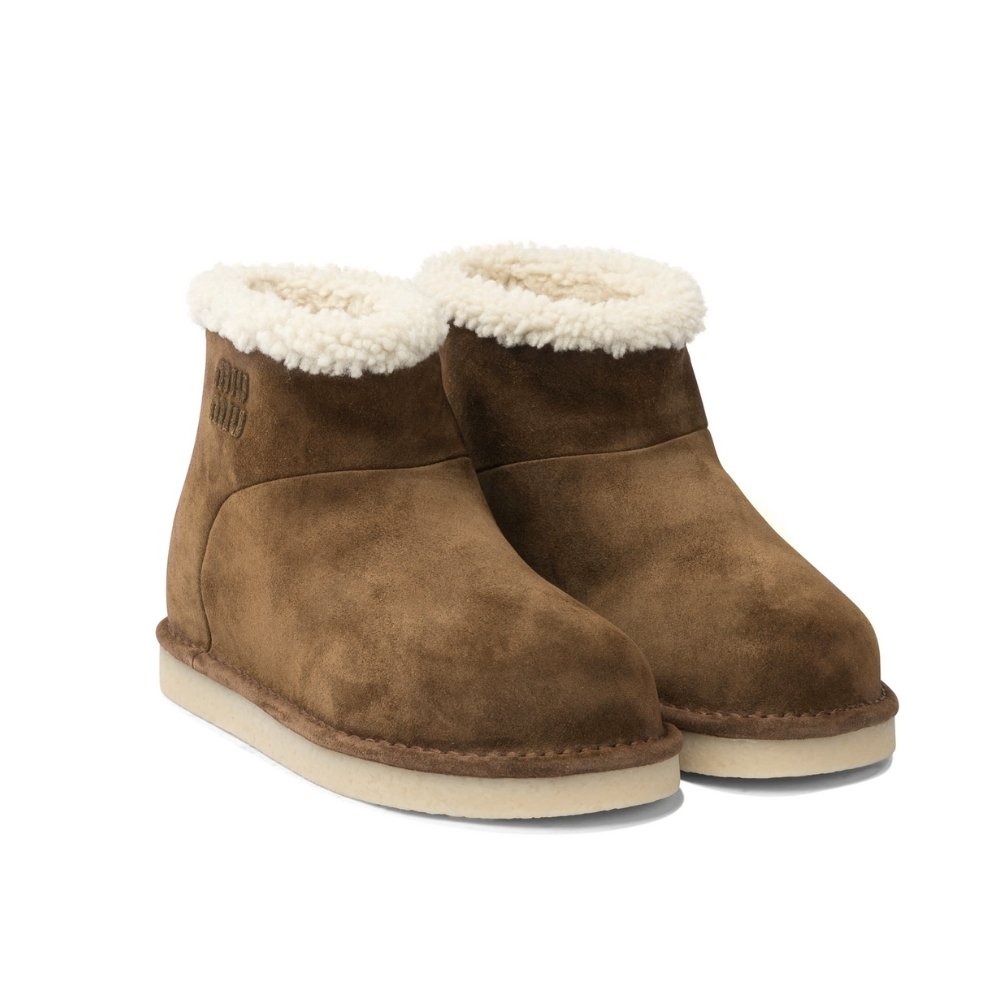 M1um1u Suede And Shearling Booties Dark Brown 5T515E Z0G F0324 F Zf15