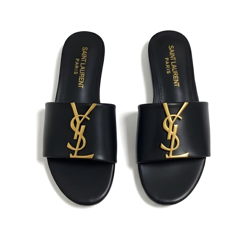 Sa1nt Lau*nt Logo Slippers Black