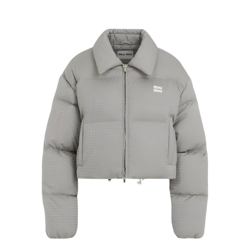 M1um1u Logo Jacquard Puffer Jacket Gray Ml1083 Ooo F0024