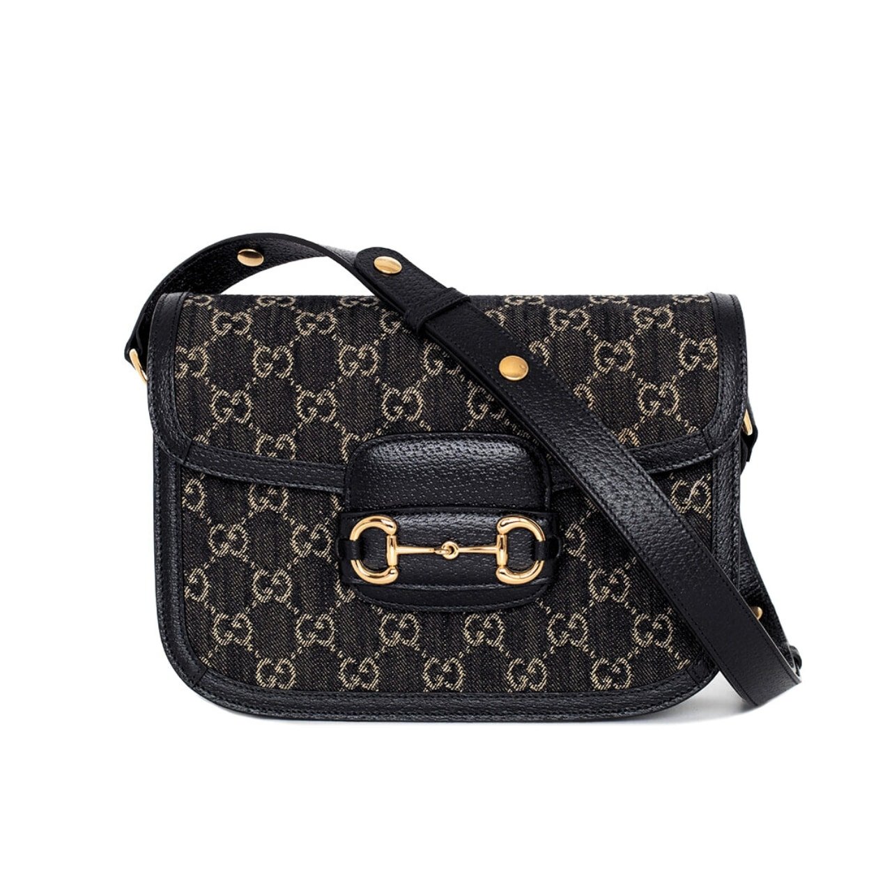 Gvc*1 Horsebit 1955 Original Gg Shoulder Bag Black Ivory 25Cm 602204 Un3Bg 1274