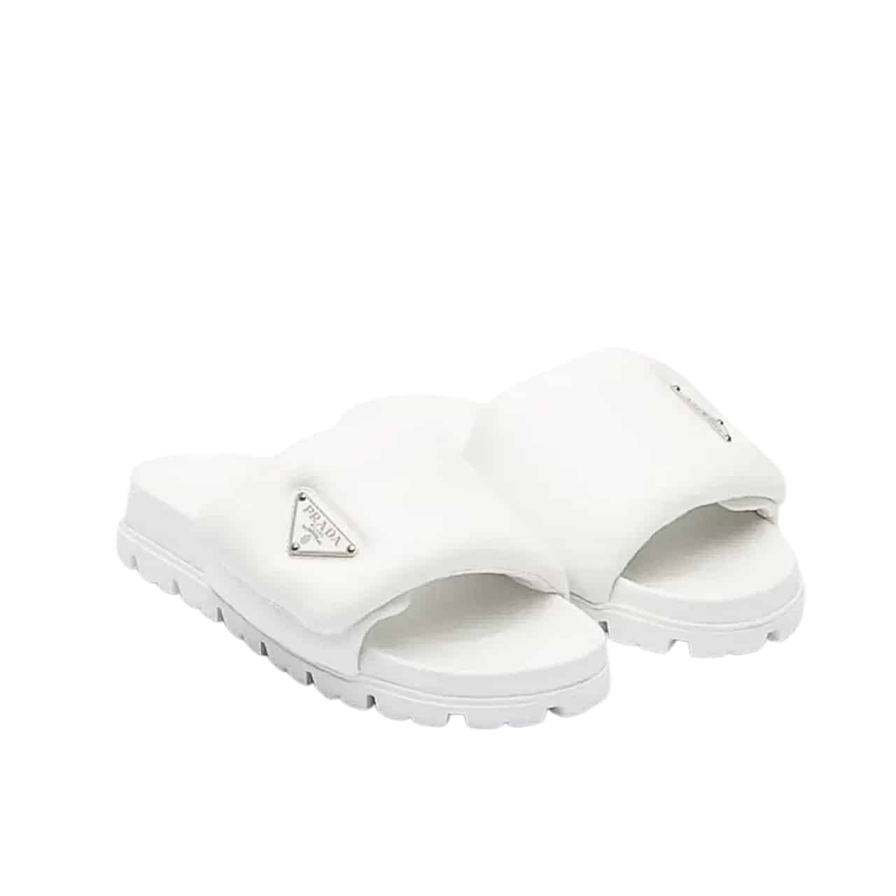 Pra*a Soft Padded Nappa Leather Slides White 1Xx6482Dl8F0009F020