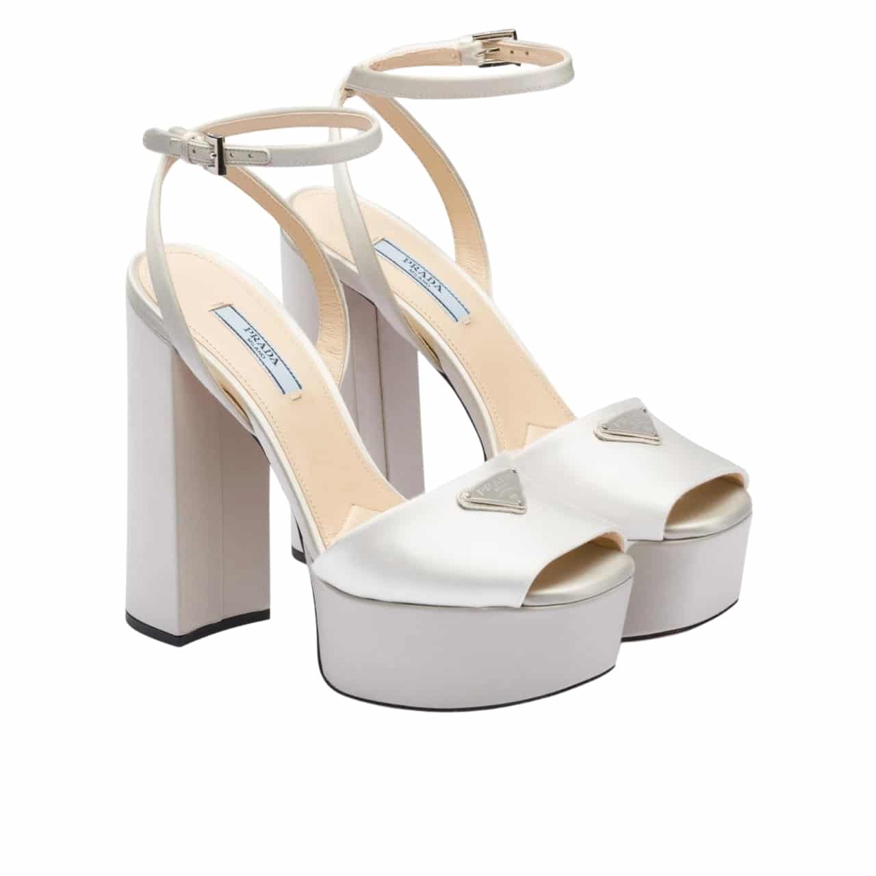 Pra*a High Heeled Satin Sandals White