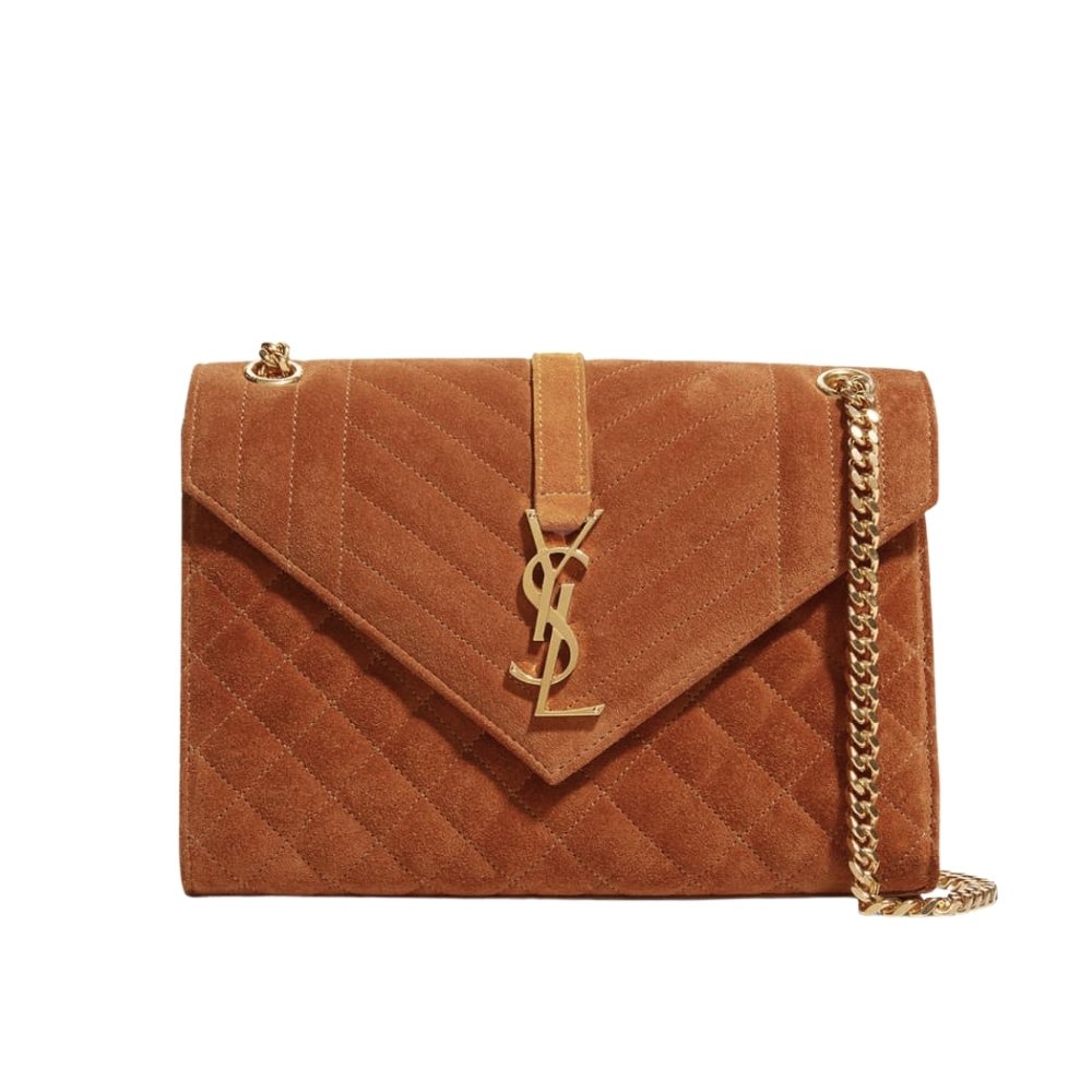 Sa1nt Lau*nt Envelope Medium Matelassé Suede Shoulder Bag Brown 24Cm