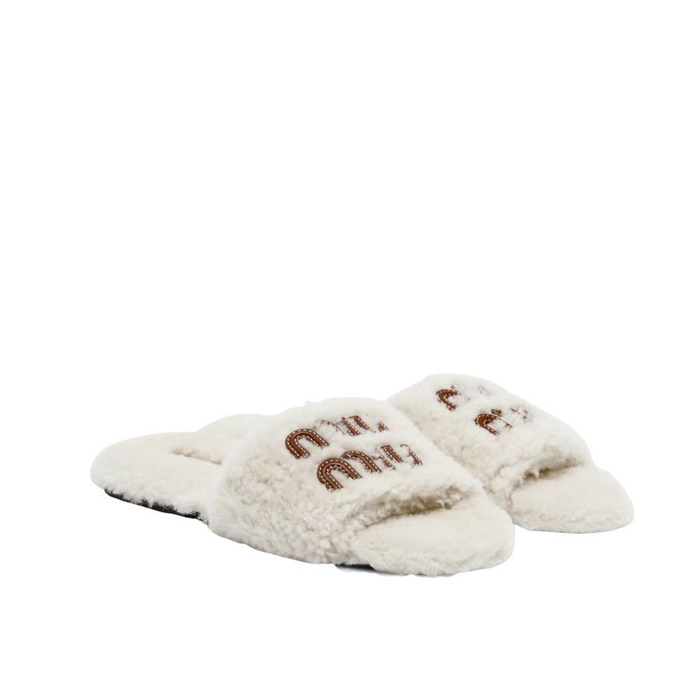 M1um1u Shearling Mules Natural 5Xx664 173 F0018 F 005