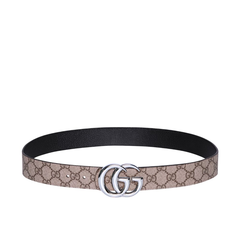 Gvc*1 Gg Marmont Reversible Belt Silver Hardware Beige Brown
