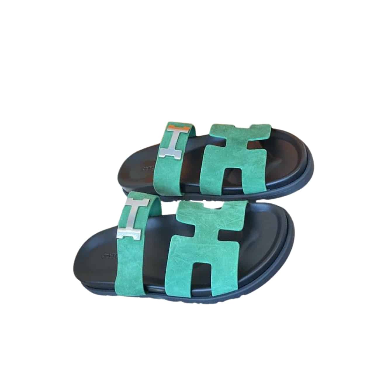 H**me5 Chypre Sandal Suede H Logo Silver Hardware Green