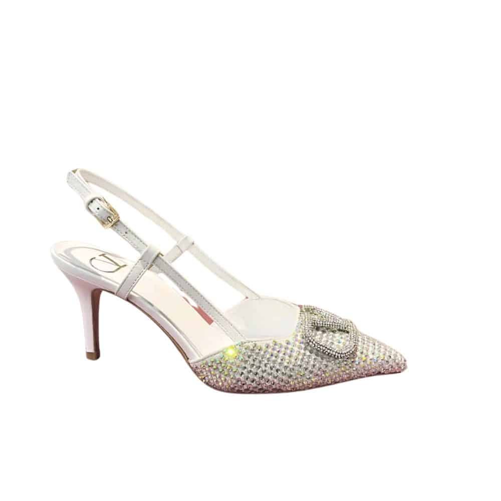Va1e*ntin0 Vlogo Signature Back Strap Crystal High Heels White