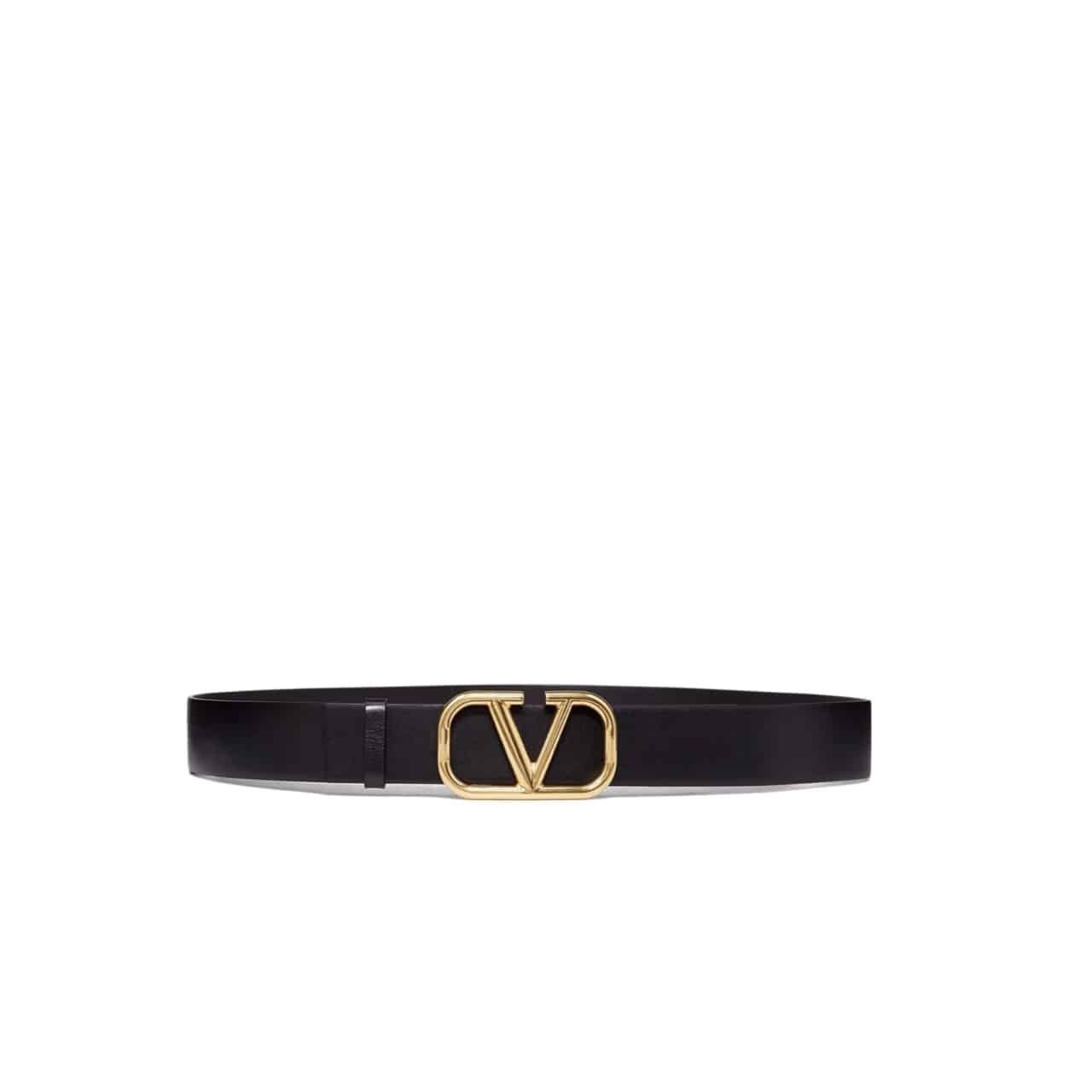 Va1e*ntin0 Garavani Leather Belt Vlogo Reversible Black 40Mm