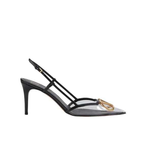Va1e*ntin0 Garavani Vlogo Pvc And Leather Slingback Pumps Black