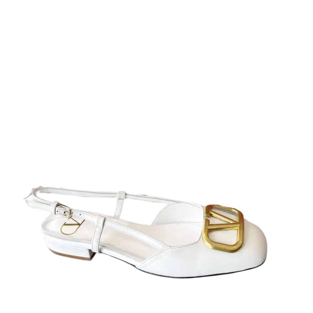 Va1e*ntin0 Garavani V Logo Leather Slingback Flats White