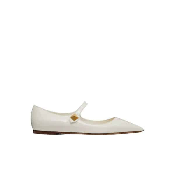 Va1e*ntin0 Garavani Tiptoe Patent Leather Ballet Flats Ivory 2W2S0Gc3Eru098