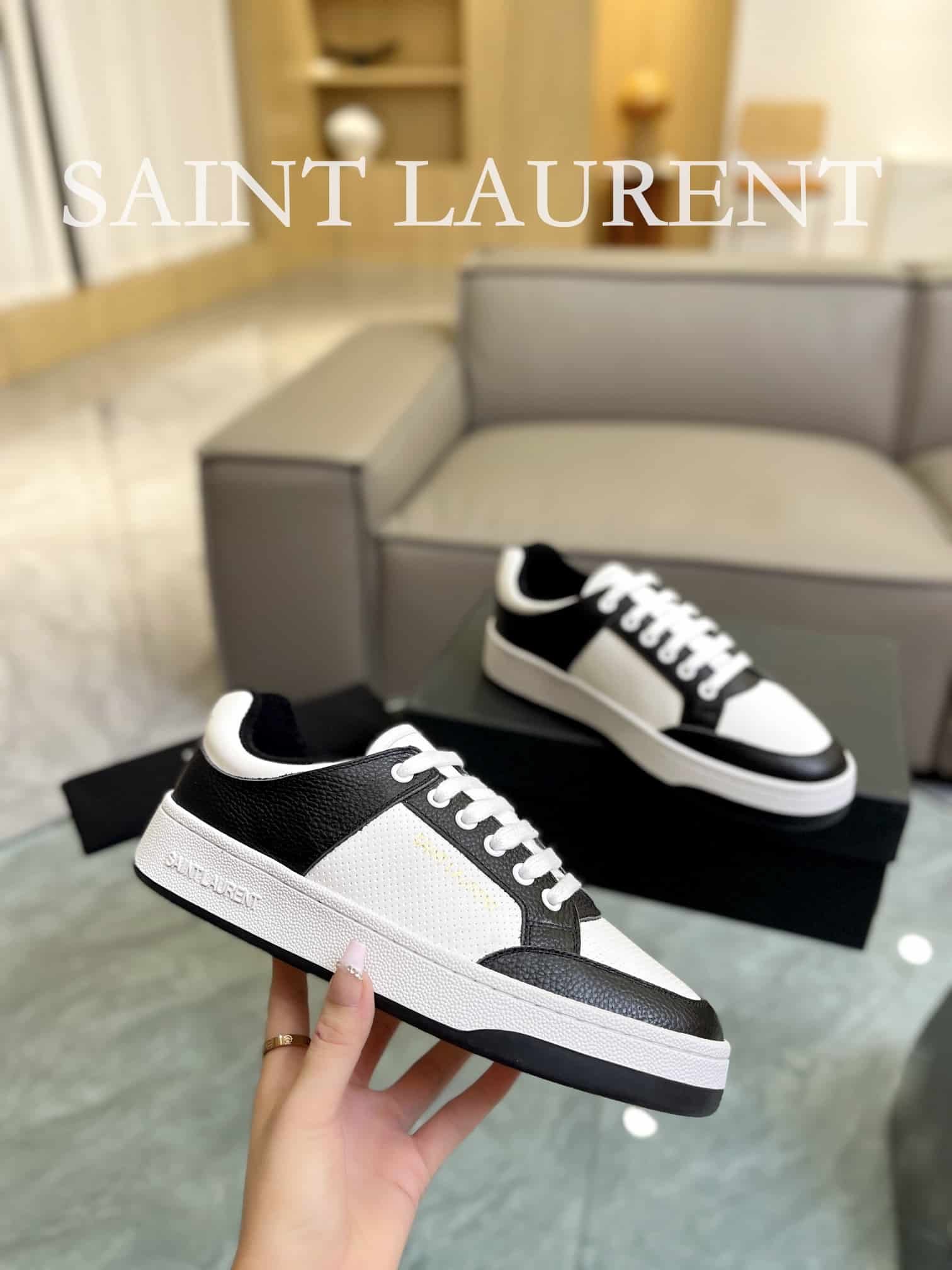 Sa1nt Lau*nt Perforated Leather Sneaker Black And White