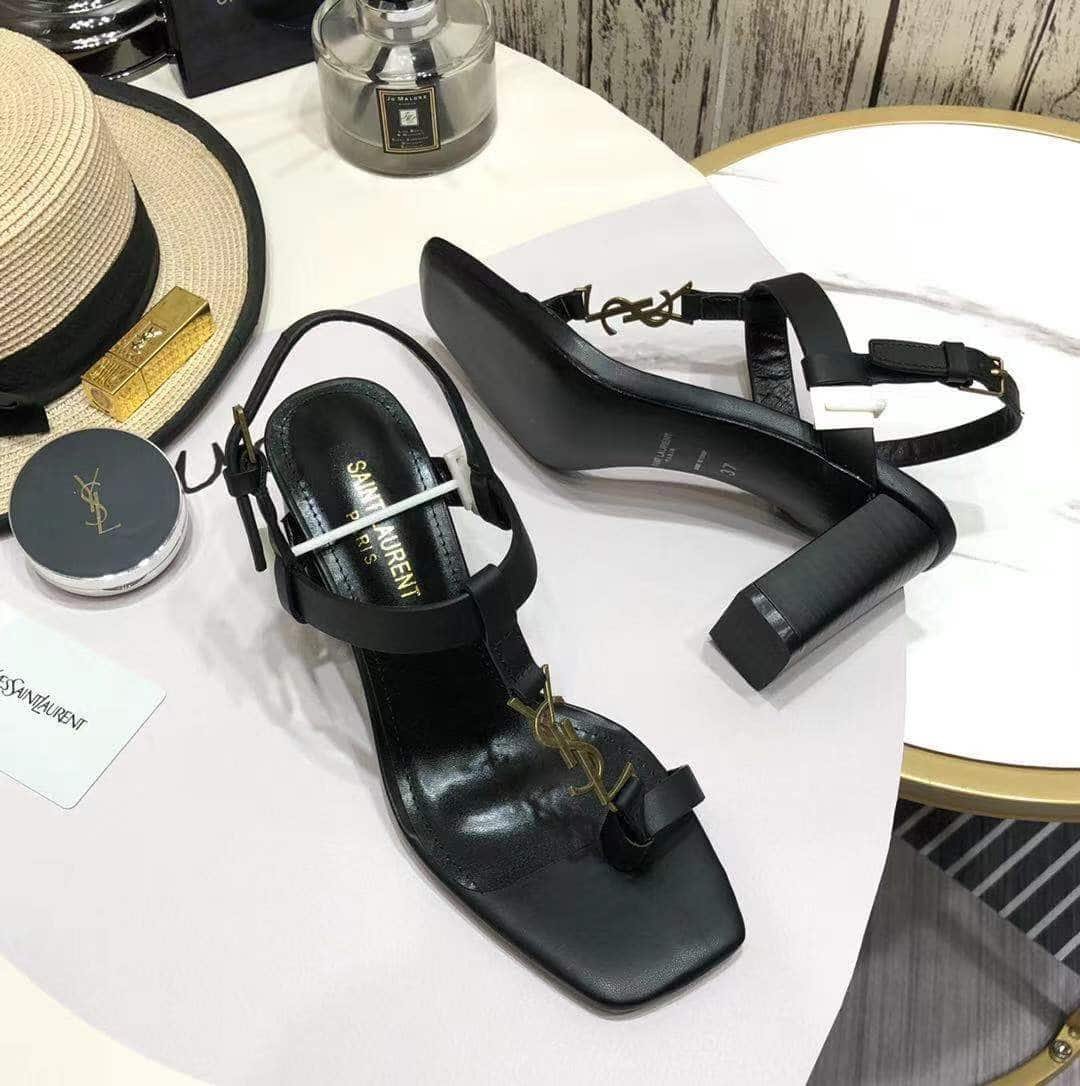 Sa1nt Lau*nt Cassandra Leather Slingback Sandals Black 658198Dwett1000