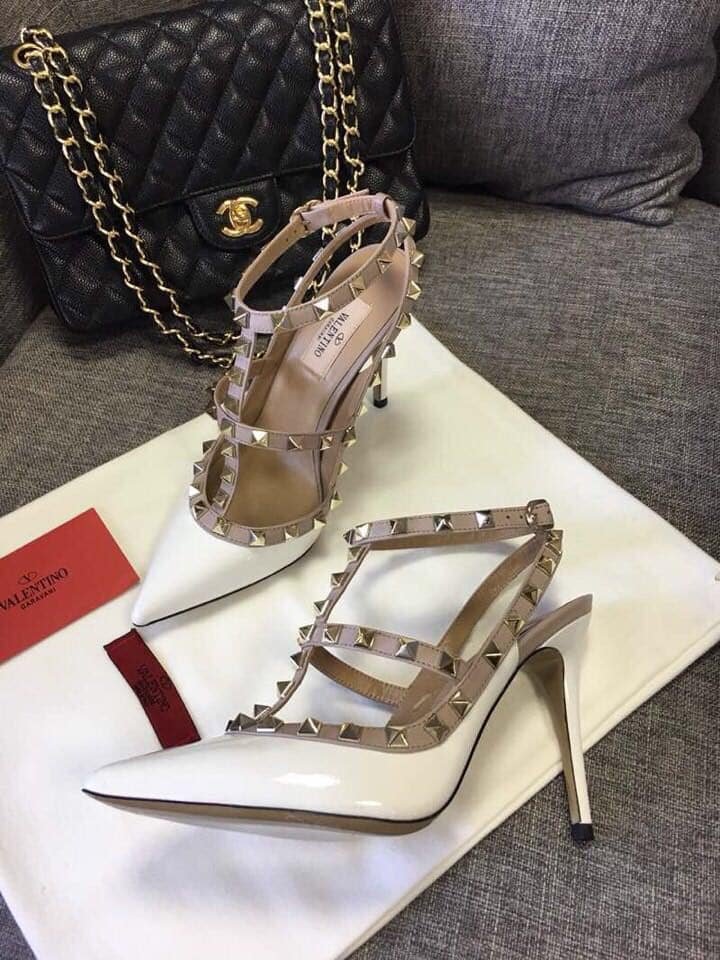 Va1e*ntin0 Patent Rockstud Caged Pump 100Mm Light Ivory Zw2S0393Vnwl62