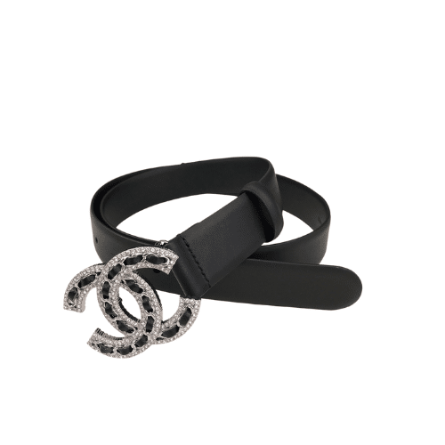 Ch**el Glass Pearls Crystal Silver Black Belt 28Mm
