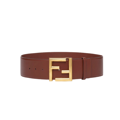 F**di Brown Leather Belt With Ff Gold Buckle 40Mm