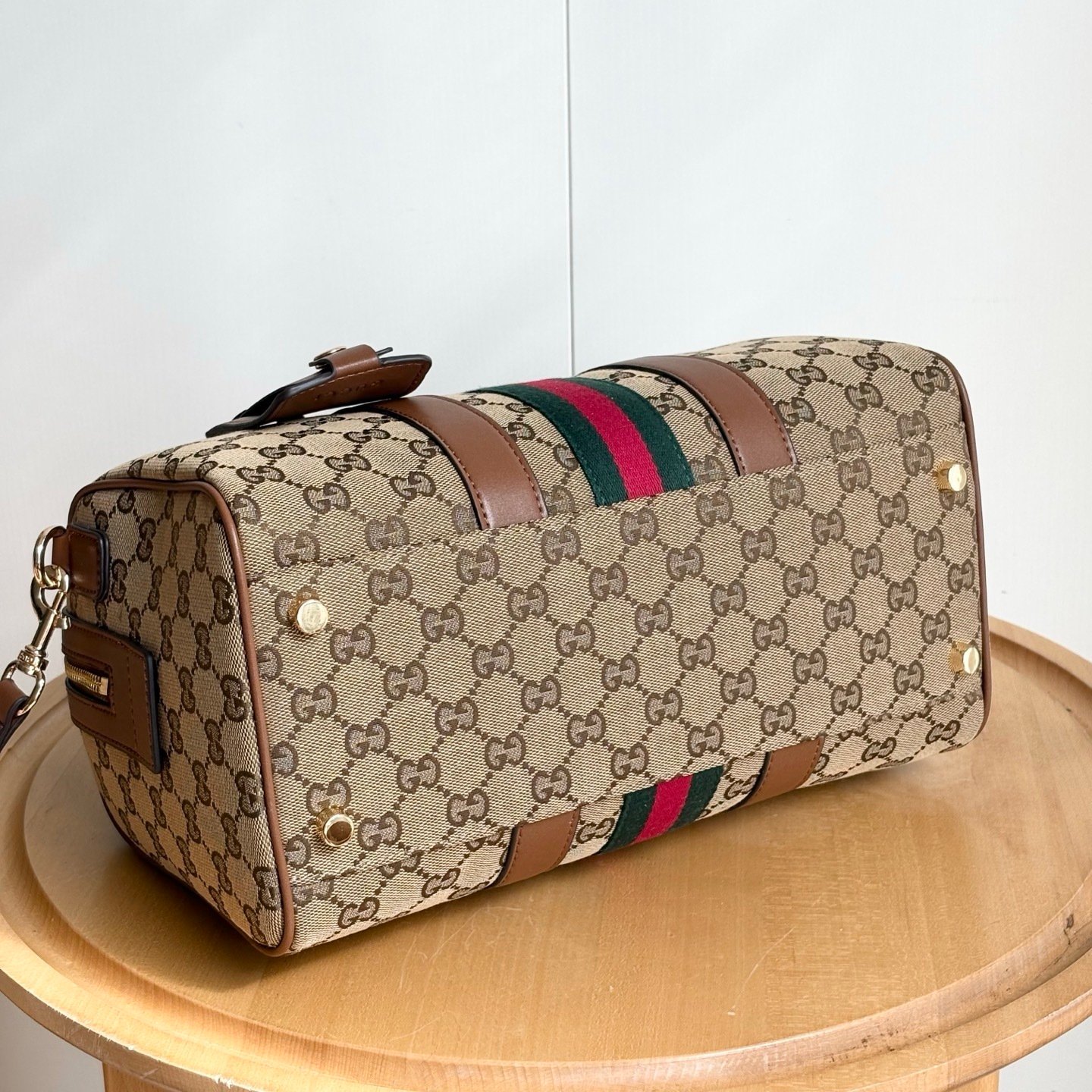 Gvc*1 Ophidia Medium Boston Bag Beige And Brown GG Canvas 30Cm ‎857595 FAFUF 9870