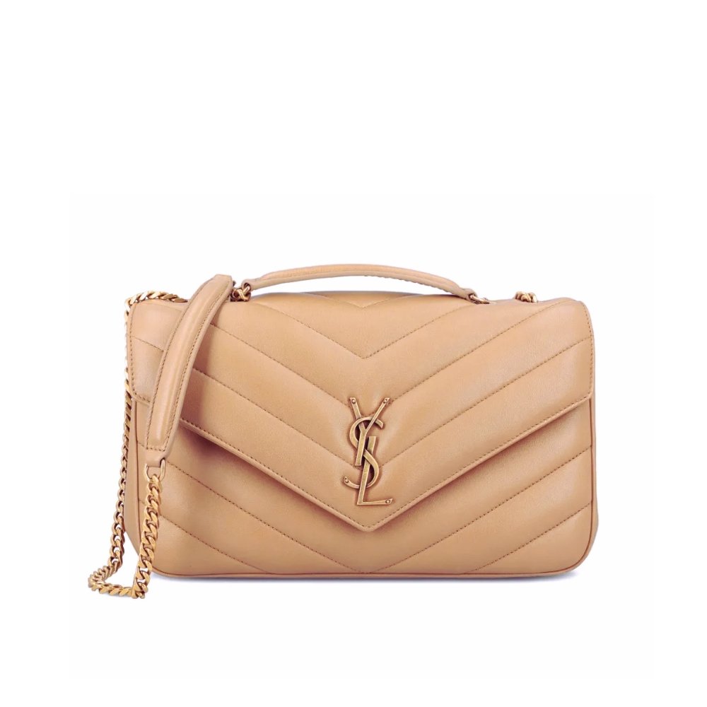 Sa1nt Lau*nt Medium Loulou Quilted Shoulder Bag Camel Brown 24Cm