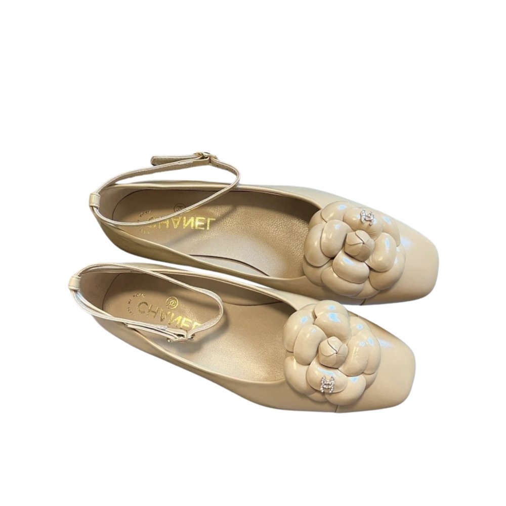 Ch**el Mary Jane Flats Beige