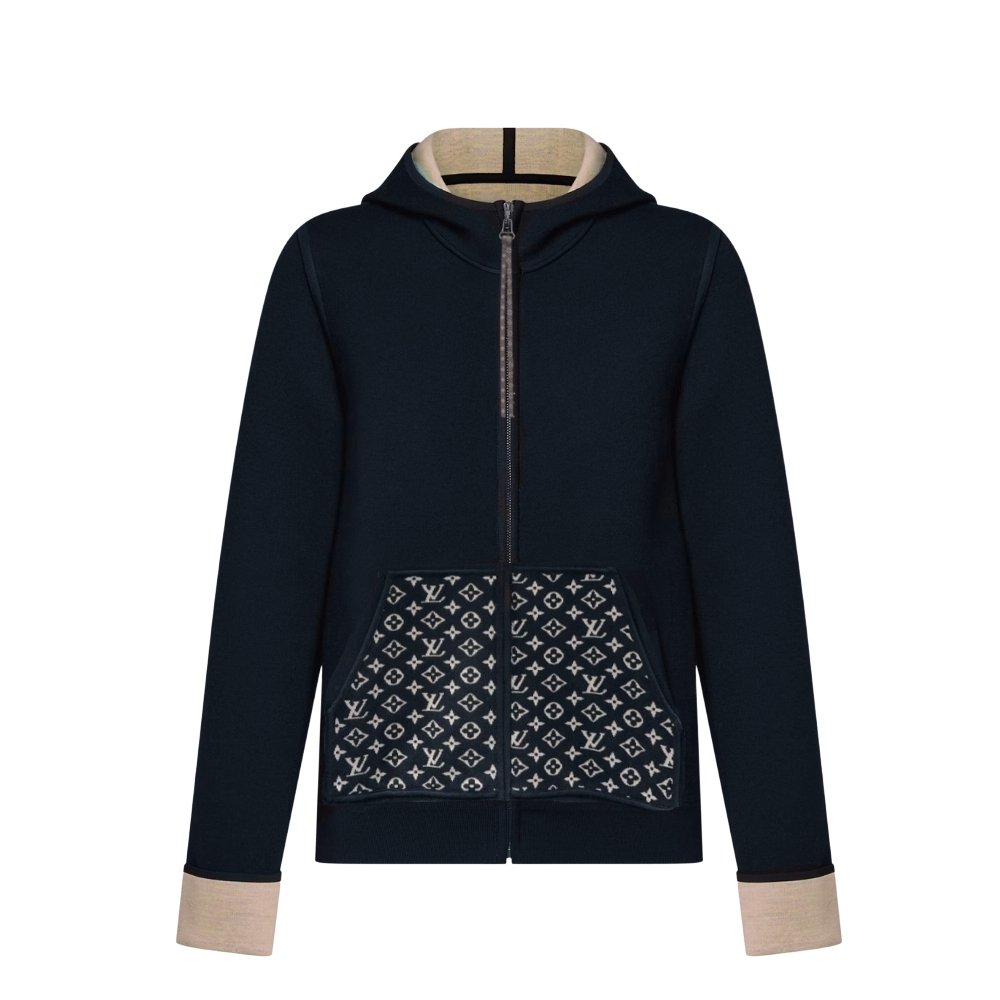 L0vis Vvtt0n Monogram Accent Zip Up Hoodie Black 1Ahzfa